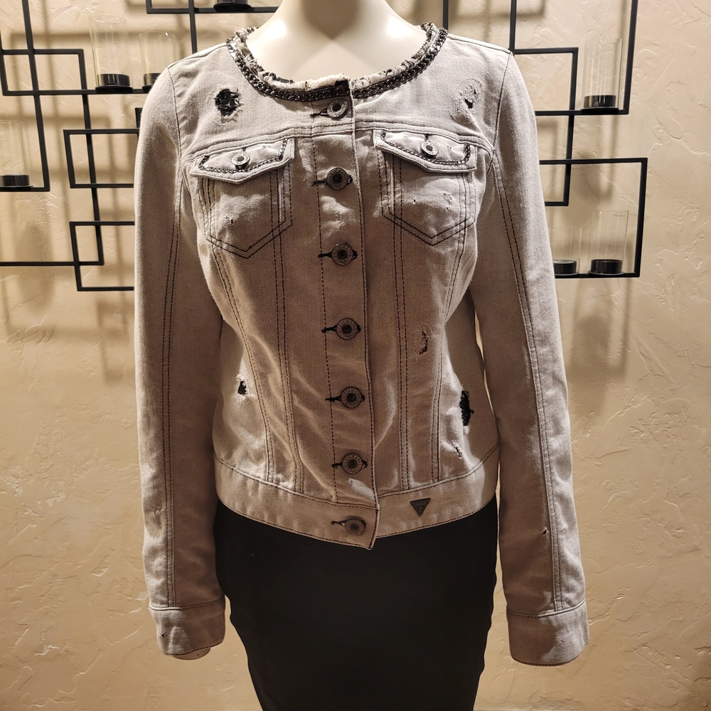 Vintage Guess Distressed Gray Jean Jacket (Strech)